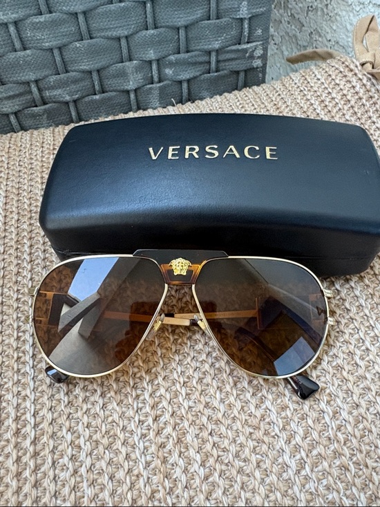 Versace Accessories - Versace Gold Aviator Sunglasses with Brown Lenses